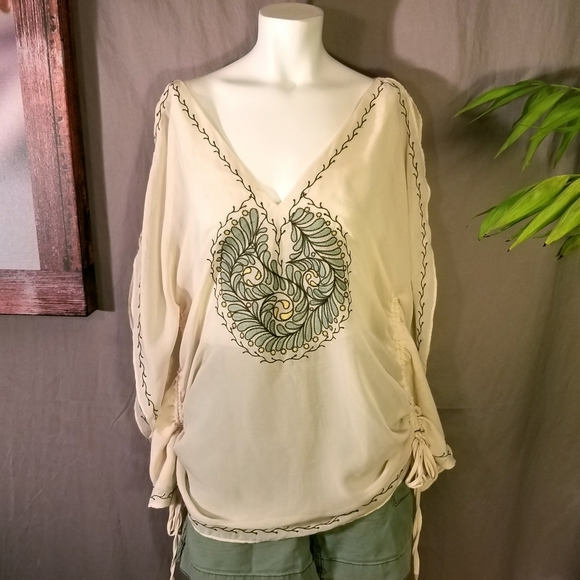 Arden B Tops - Arden B Boho Cold Shoulder Sheer top